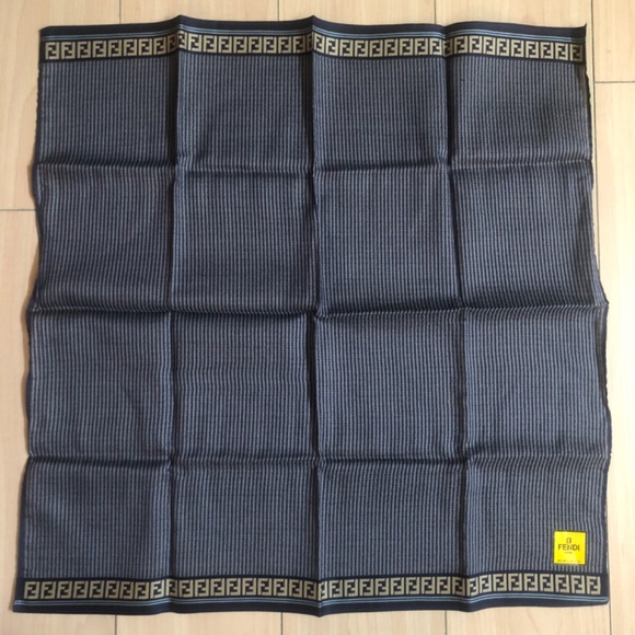 New FENDI Bandana Handkerchief Scarf Pocket Square Cotton FF Logo Pin Stripes - Picture 2 of 4